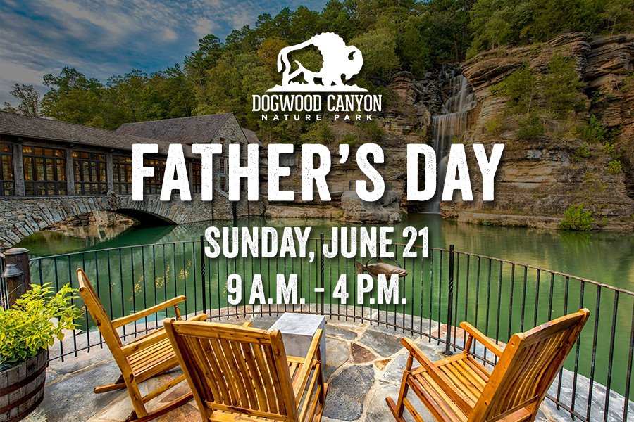 Dogwood Mill photograph with text: Dogwood Canyon Father's Day Sunday, June 21 9 a.m. - 4 p.m.