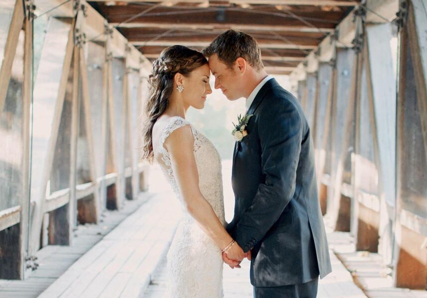 Bride and Groom on Bridge