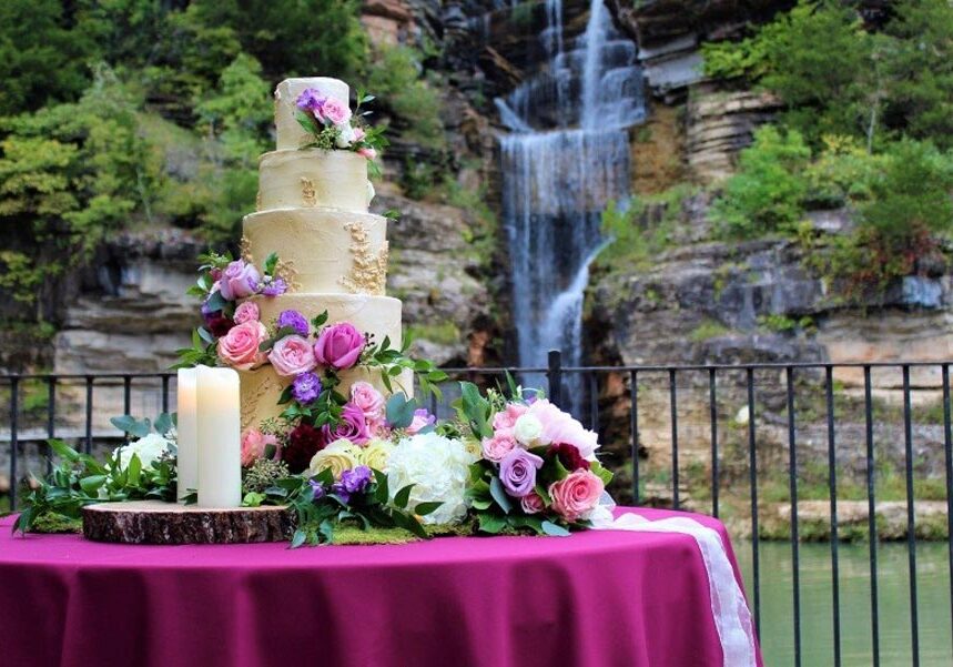 Wedding Cake in front of falls